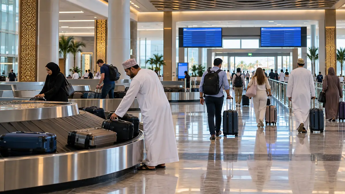 سالن ورود و بخش دریافت چمدان در فرودگاه مسقط